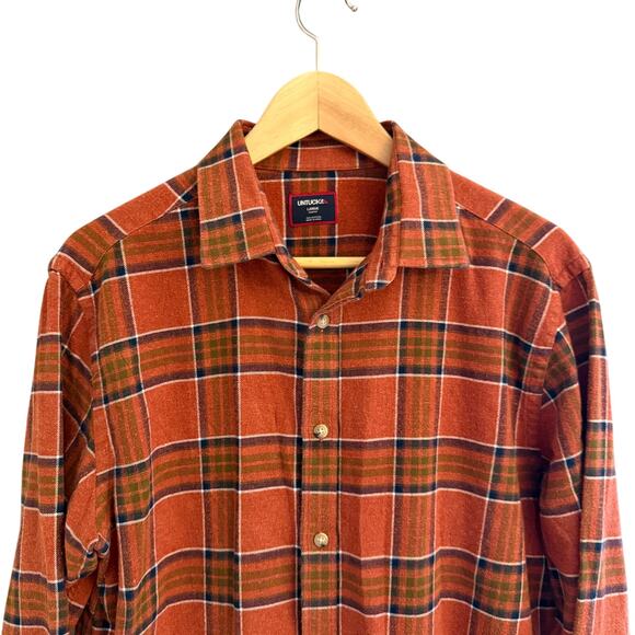 UNTUCKit Regner Slim Fit Flannel Shirt Large Orange Plaid Cotton Fall 2023 - Picture 2 of 10